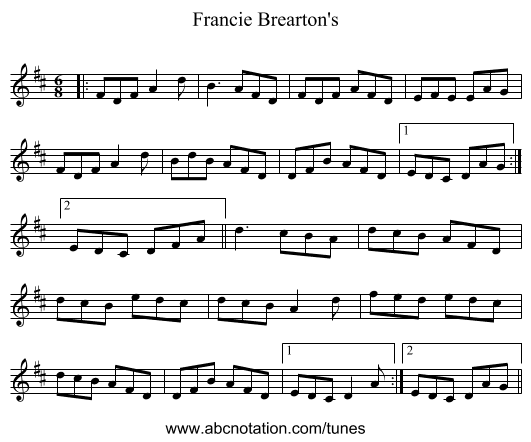 Francie Brearton's - staff notation