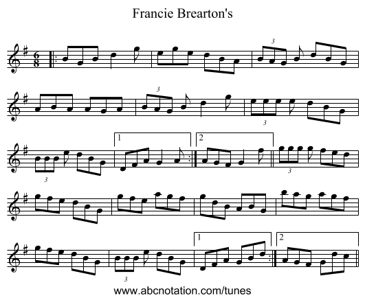 Francie Brearton's - staff notation