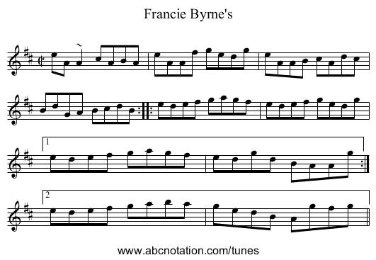Francie Byrne's - staff notation
