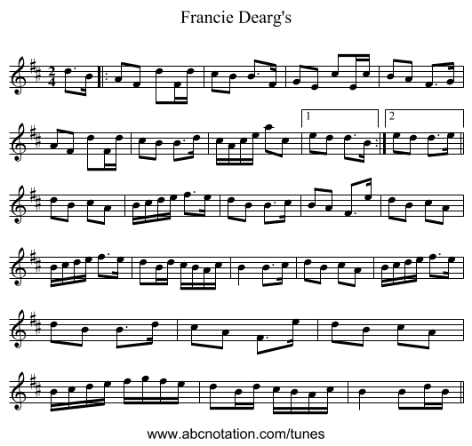Francie Dearg's - staff notation