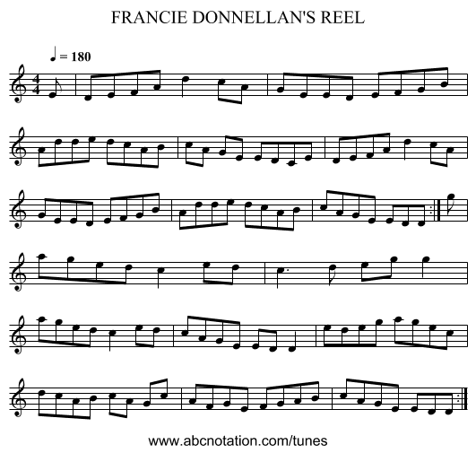 FRANCIE DONNELLAN'S REEL - staff notation