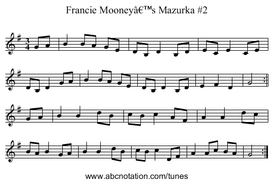 Francie Mooneyâ€™s Mazurka #2 - staff notation