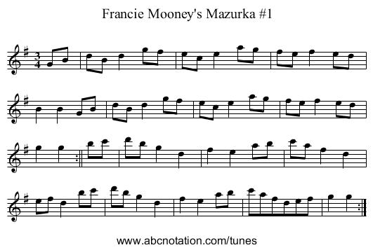 Francie Mooney's Mazurka #1 - staff notation