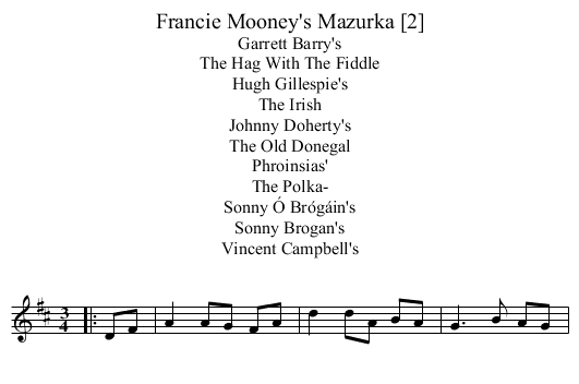 Francie Mooney's Mazurka [2] - staff notation