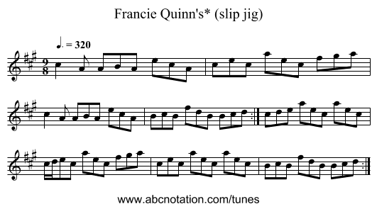 Francie Quinn's* (slip jig) - staff notation