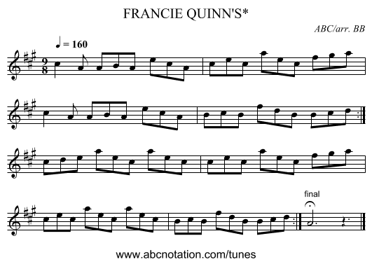 FRANCIE QUINN'S* - staff notation