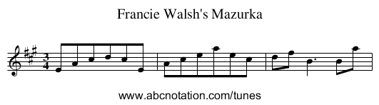 Francie Walsh's Mazurka - staff notation