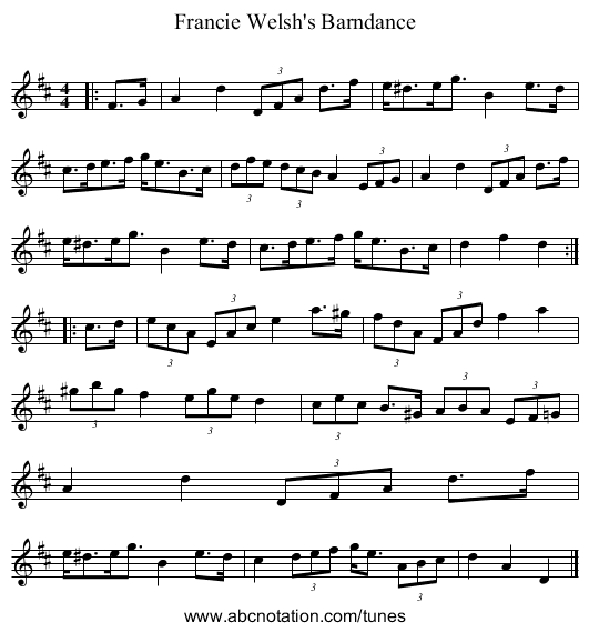 Francie Welsh's Barndance - staff notation