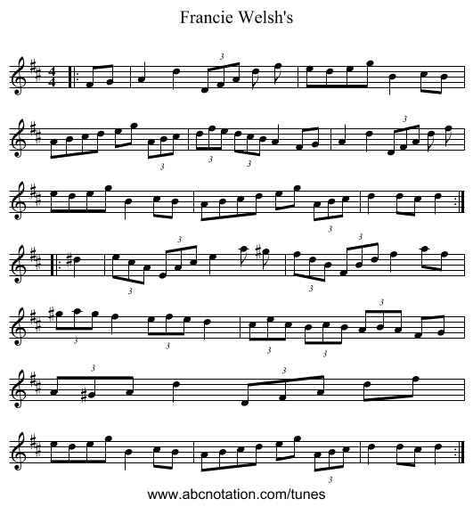 Francie Welsh's - staff notation