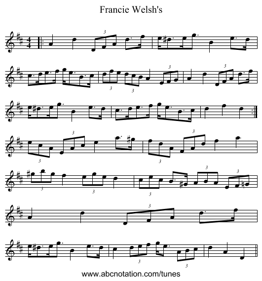 Francie Welsh's - staff notation