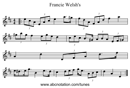 Francie Welsh's - staff notation