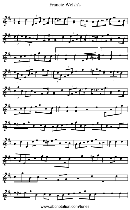 Francie Welsh's - staff notation