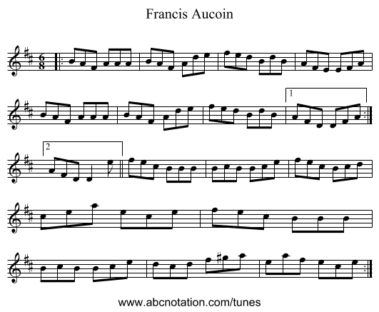 Francis Aucoin - staff notation