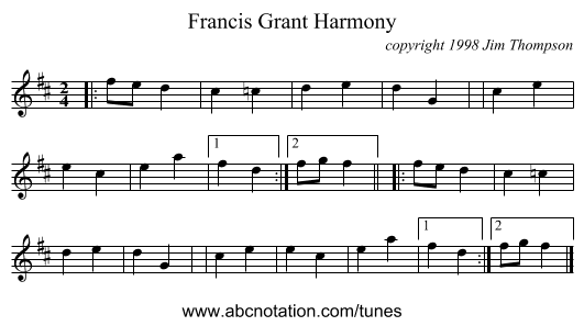 Francis Grant Harmony - staff notation