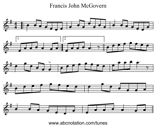 Francis John McGovern - staff notation