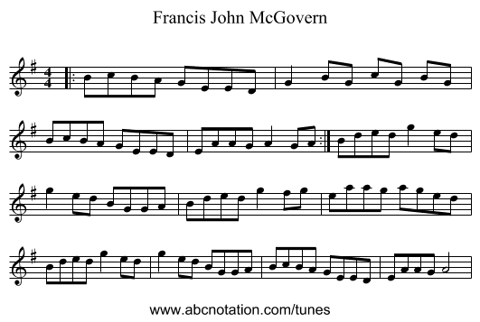Francis John McGovern - staff notation