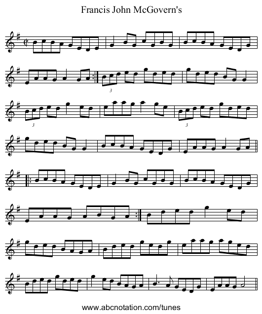 Francis John McGovern's - staff notation