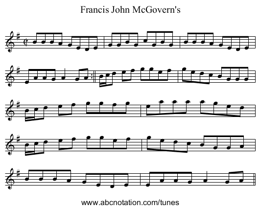 Francis John McGovern's - staff notation