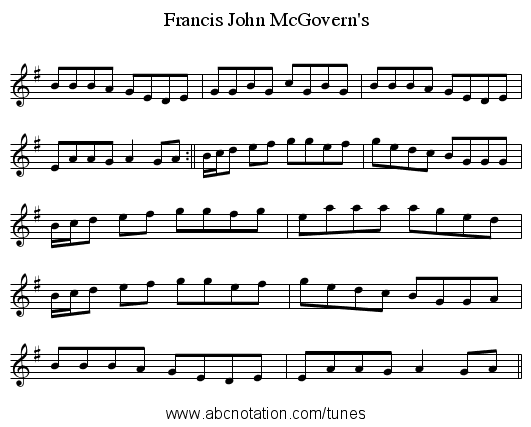 Francis John McGovern's - staff notation