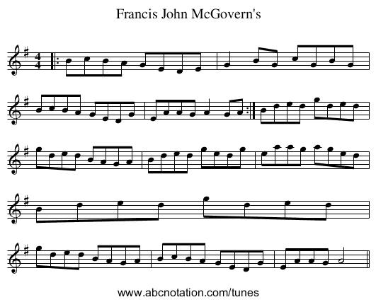 Francis John McGovern's - staff notation
