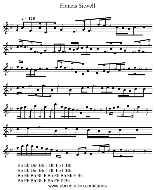 Francis Sitwell - staff notation