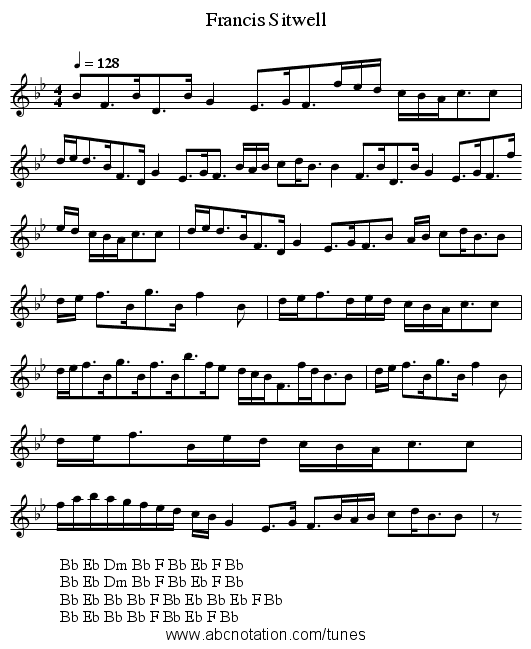 Francis Sitwell - staff notation