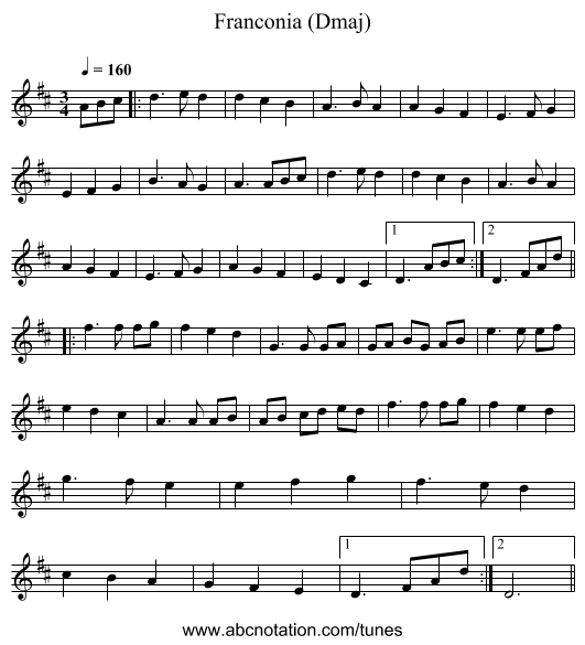 Franconia (Dmaj) - staff notation
