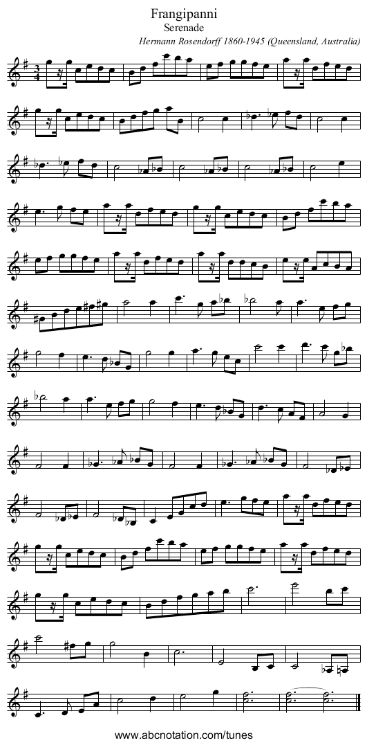 Frangipanni - staff notation