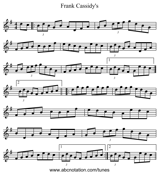 Frank Cassidy's - staff notation