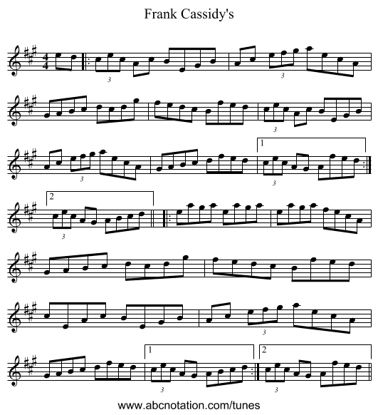 Frank Cassidy's - staff notation