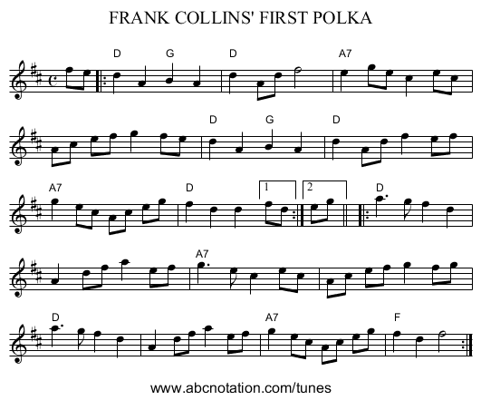FRANK COLLINS' FIRST POLKA - staff notation