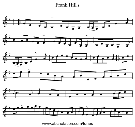 Frank Hill's - staff notation