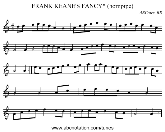 FRANK KEANE'S FANCY* (hornpipe) - staff notation