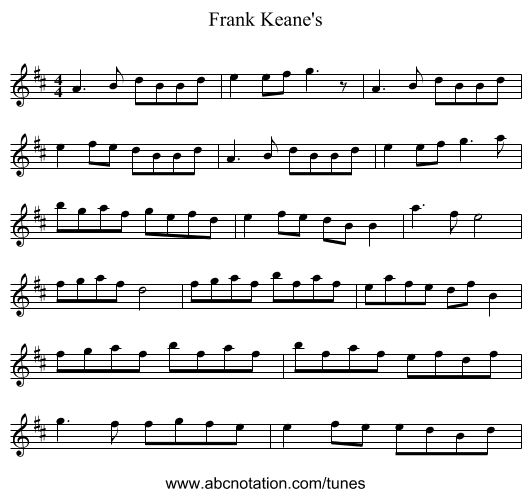Frank Keane's - staff notation