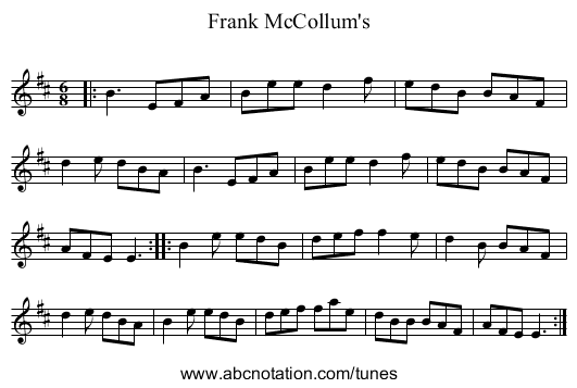 Frank McCollum's - staff notation