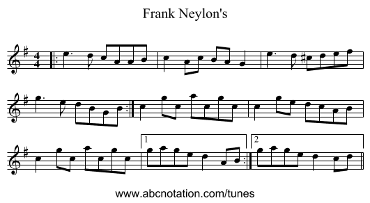 Frank Neylon's - staff notation