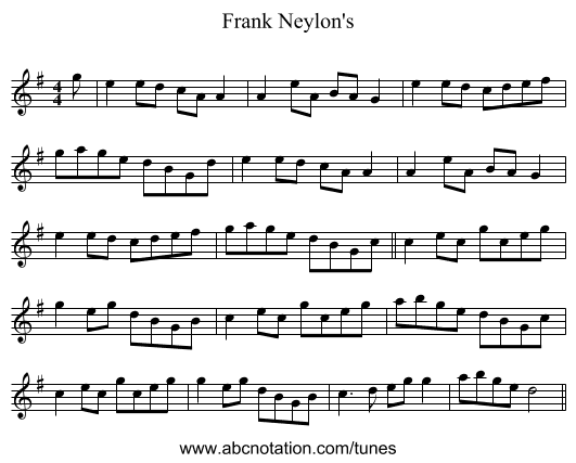 Frank Neylon's - staff notation