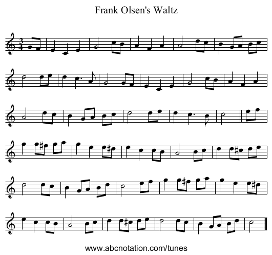 Frank Olsen's Waltz - staff notation