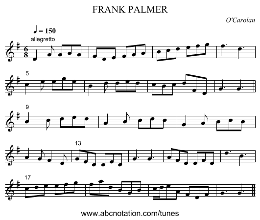 FRANK PALMER - staff notation