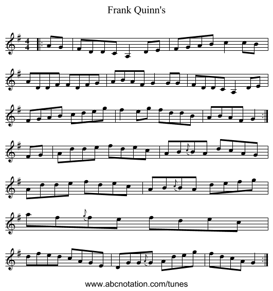 Frank Quinn's - staff notation