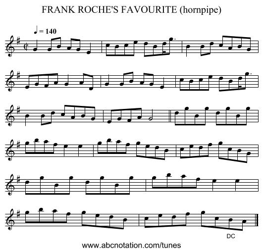 FRANK ROCHE'S FAVOURITE (hornpipe) - staff notation