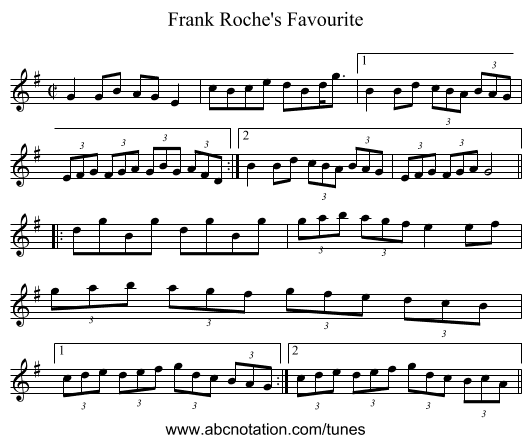 Frank Roche's Favourite - staff notation