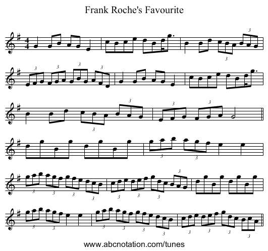 Frank Roche's Favourite - staff notation