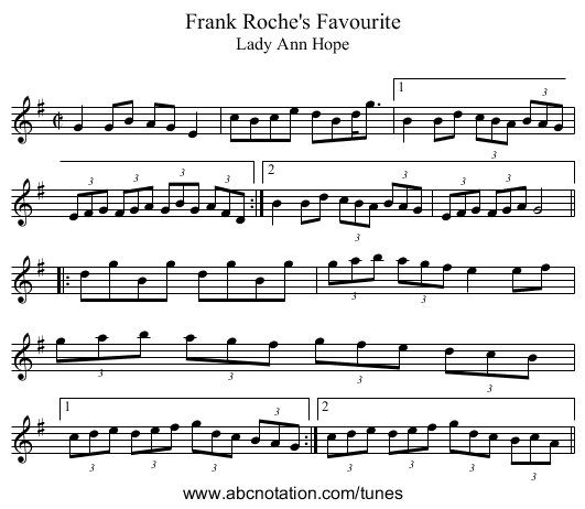 Frank Roche's Favourite - staff notation