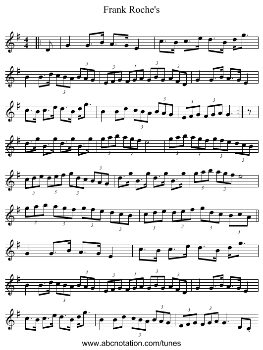 Frank Roche's - staff notation