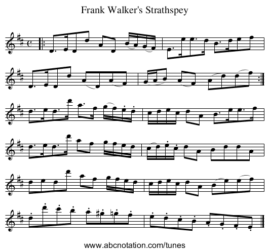 Frank Walker's Strathspey - staff notation