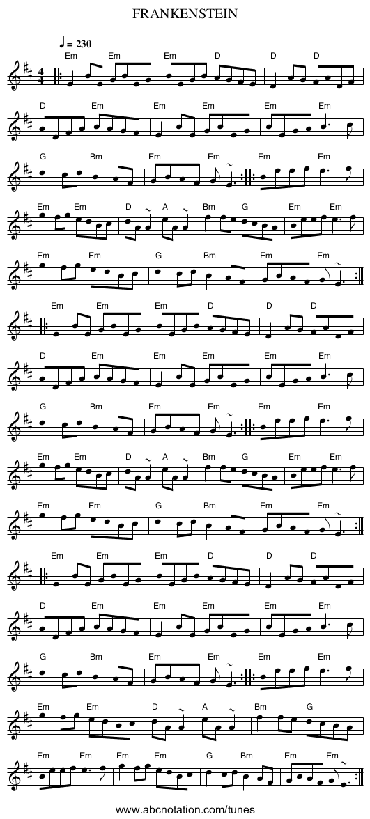 FRANKENSTEIN - staff notation