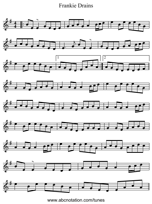Frankie Drains - staff notation