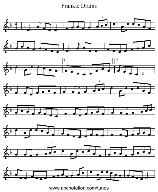 Frankie Drains - staff notation