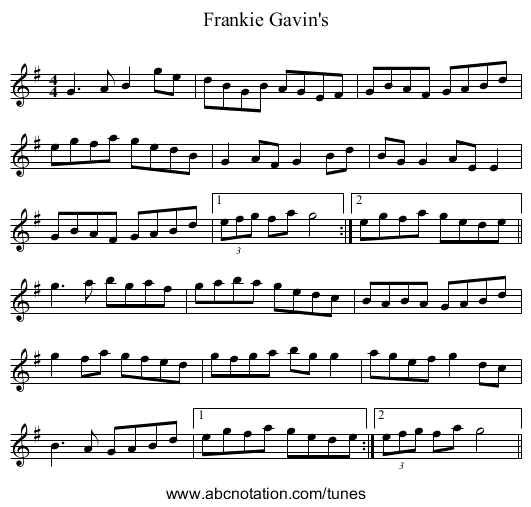 Frankie Gavin's - staff notation